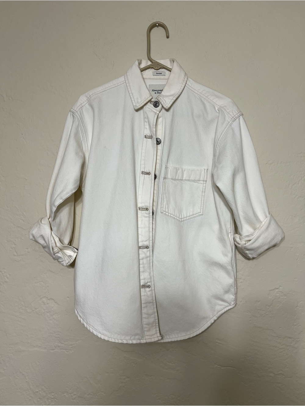 Abercrombie & Fitch Cream Denim Oversized Button-Down Shirt Jacket